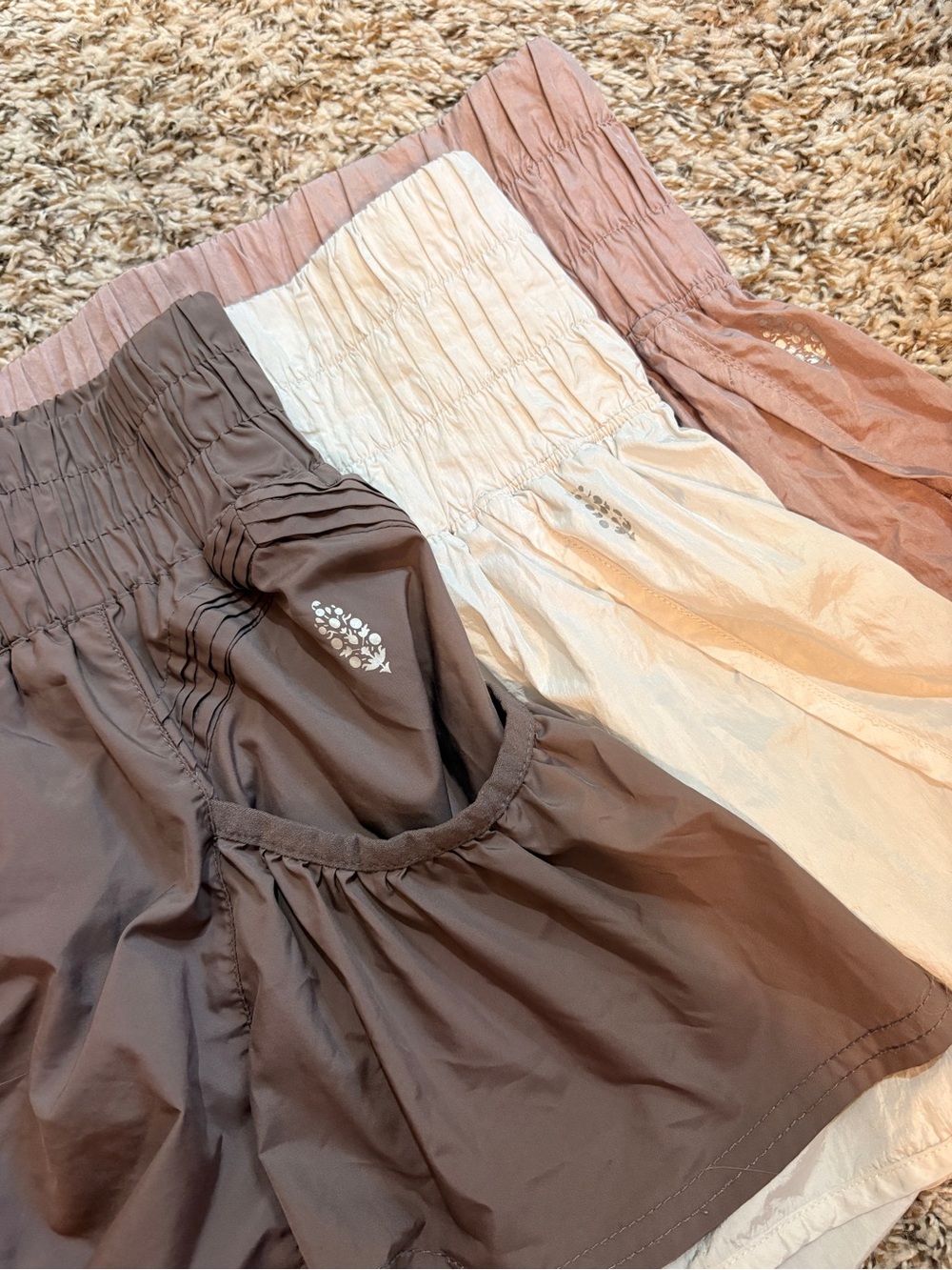 Free People Movement Bundle of 3 Shorts in Brown, White & Dusty Pink